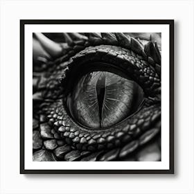 Macro Shot Of A Dragons Eye Scales Rich With Grey And Blue Tones In A Closeup Black And White Noi Art Print