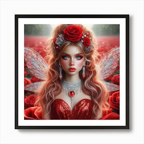 Fairy In Red Roses Art Print