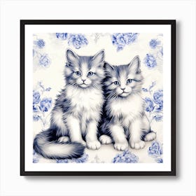 Kittens Cats Delft Tile Illustration 1 Art Print