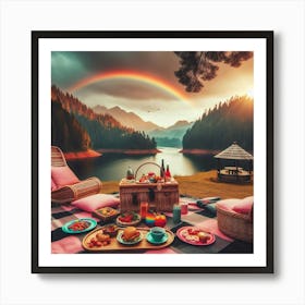 Picnic With Rainbow Art Print