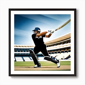 Cricket Player In Action, digital art illustration, cricket world cup 2023 Art Print