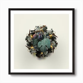 Vintage Fig Fruit Wreath on Ivory White n.0393 Art Print
