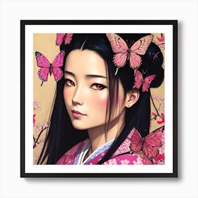 Asian Girl With Butterflies 5 Art Print