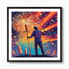 Color Photo of the Best man in play fireworks Art Print