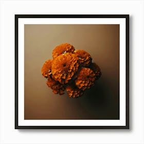 Orange Flowers On A Brown Background Art Print