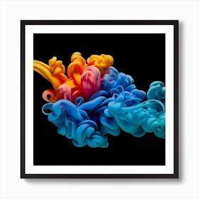 Abstract Long Cloud Of Colourful Smoke On A Blue (1) Art Print