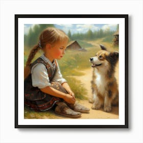 Little Girl And Dog Art Print