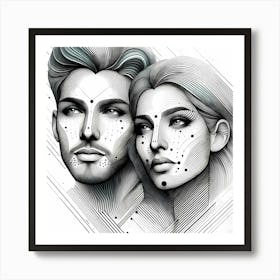 Youg Couple - Abstract Line Art Illustration 209 Art Print