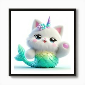 Fluffy 3D image of mermaid caticorn 4 Art Print