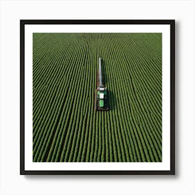 Aerial View Of A Tractor In A Field Art Print