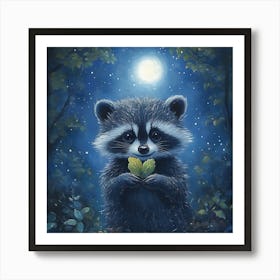 Curious Raccoon with Heart Leaf Backdrop Art Print