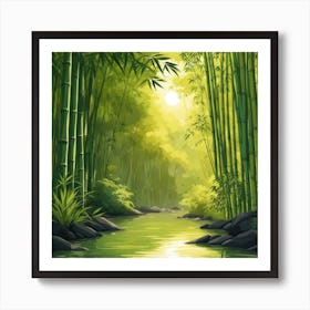 A Stream In A Bamboo Forest At Sun Rise Square Composition 61 Art Print