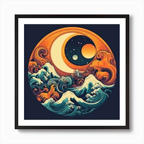 Moon And Waves 4 Art Print