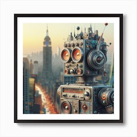 Robot In New York City Art Print