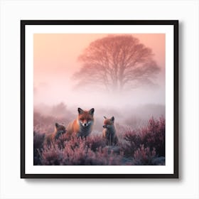 Foxes In The Mist 5 Art Print