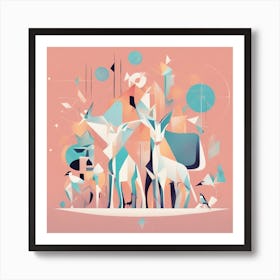 A Drawing In Pastel Colors Of Animals Light And Shadow And A Star, In The Style Of Bauhaus Simplici (4) Art Print