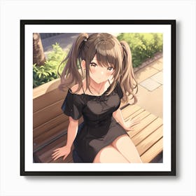 Anime Girl Sitting On A Bench Art Print