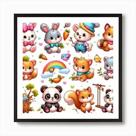 Cute Animals Set Art Print