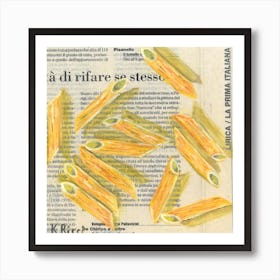 Pasta Noodles On Italian Newspaper Food Neutral Decor Art Print