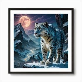Snow Leopard In The Snow 1 Art Print