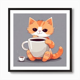 Cute Orange Kitten Loves Coffee Square Composition 38 Art Print