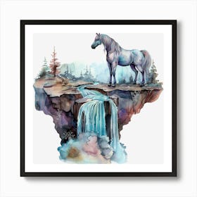 Unicorn And Waterfall Art Print