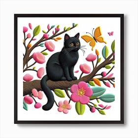 Black Cat On A Branch Art Print