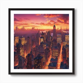 New York City At Sunset Art Print