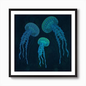 Blue triple jellyfish Art Print