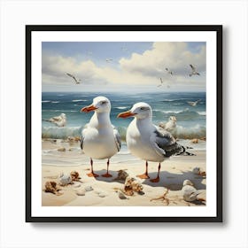 Seagulls On The Beach art print 3 Art Print