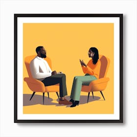 Illustration Of A Couple Talking Art Print