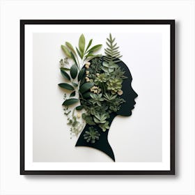 Woman'S Head With Plants Art Print