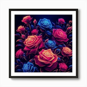 Neon Roses Wallpaper Affiche