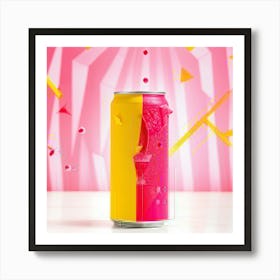 Abstract Illustration Of A Soft Drink Can With A Face Composed Of Pink And Yellow Folded Paper Art Poster