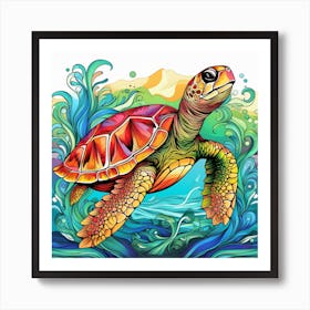 Turtle In The Sea Art Print