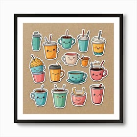 Kawaii Coffee Stickers 2 Art Print