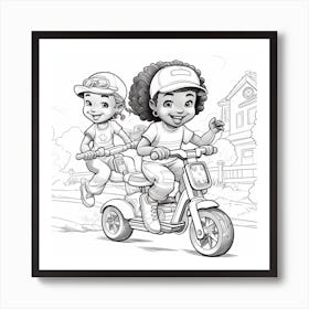 Two Kids On A Scooter Art Print