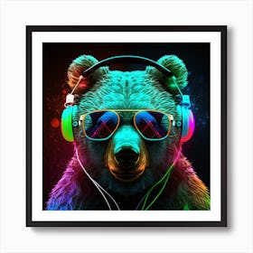 Bear With Headphones Art Print