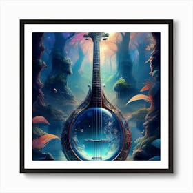 Firefly Banjo, Water, Enchanted, Forest, Kaleidoscope, Colors, Magical, Nature, Music, Instrument, F (8) Art Print