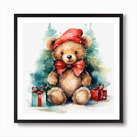 Teddy Bear With Gifts Art Print
