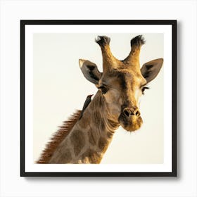 Giraffe With A Red-Billed Oxpecker At Moremi Game Reserve In Botswana Affiche