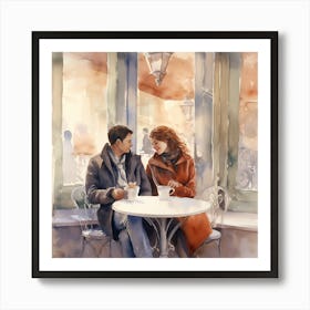 Couple Having Coffee In Cafe Art Print