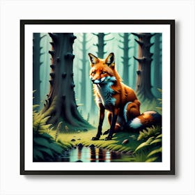Fox In The Forest 71 Art Print