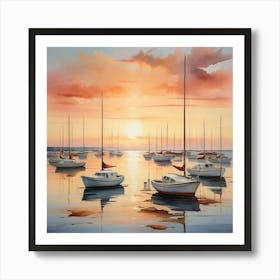 Sailboats At Sunset Art Print 1 Art Print