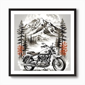 Motorcycle In The Mountains Art Print