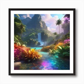 Waterfall In The Jungle 14 Art Print