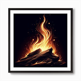 Fire On Black Background Art Print