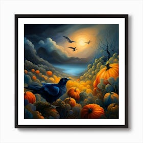 Ravens And Pumpkins Art Print