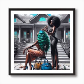 Two Women In Front Of A House Art Print