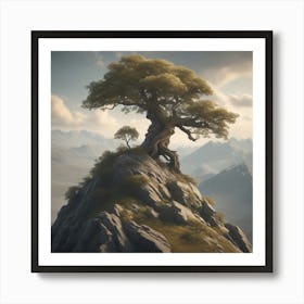 Single Tree On Top Of The Mountain Trending On Artstation Sharp Focus Studio Photo Intricate Det Art Print